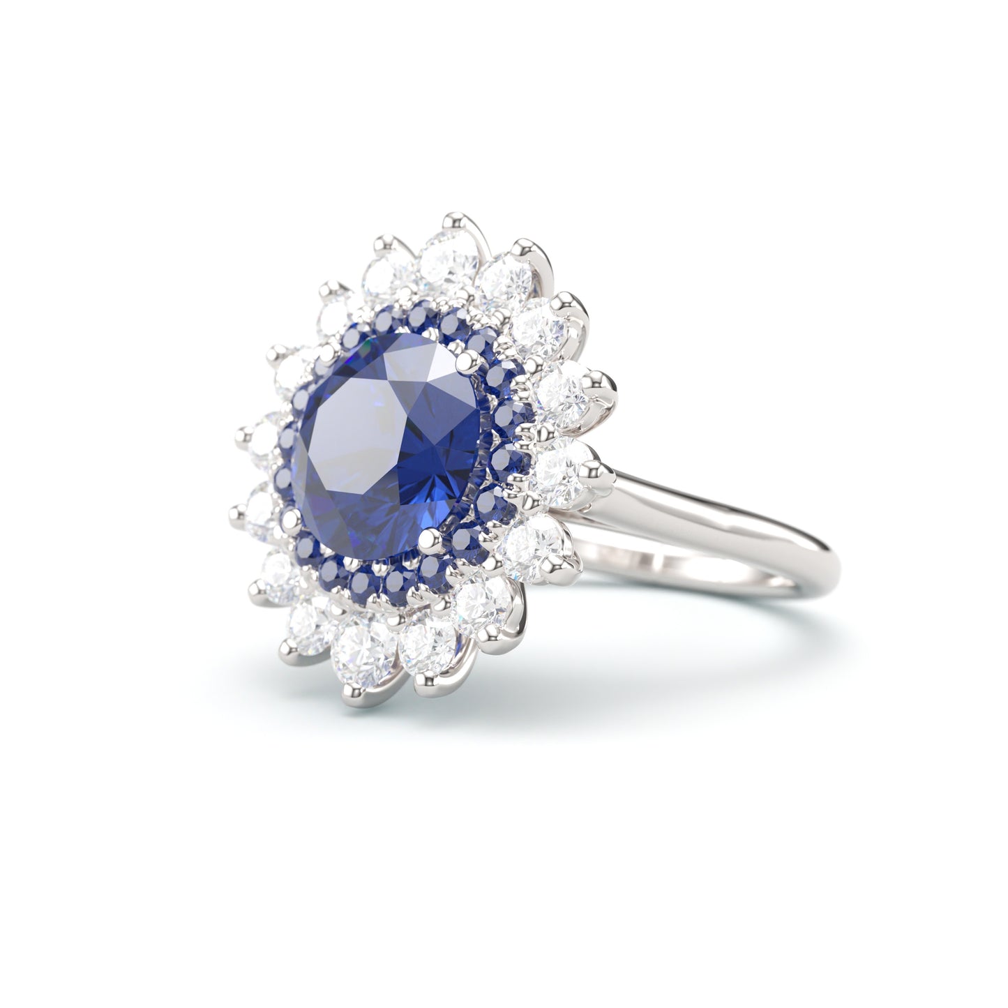 Round sapphire Fancy Halo on Classic Band