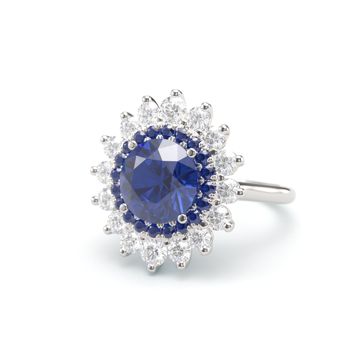 Round sapphire Fancy Halo on Classic Band