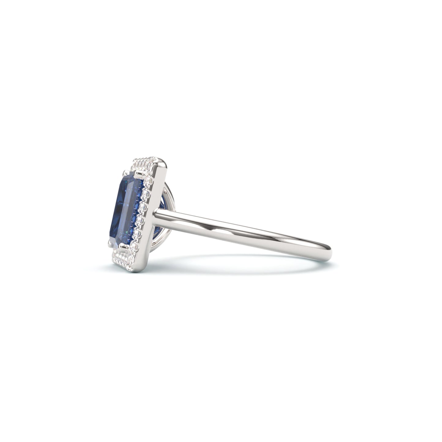 Emerald cut sapphire Halo on Classic Band