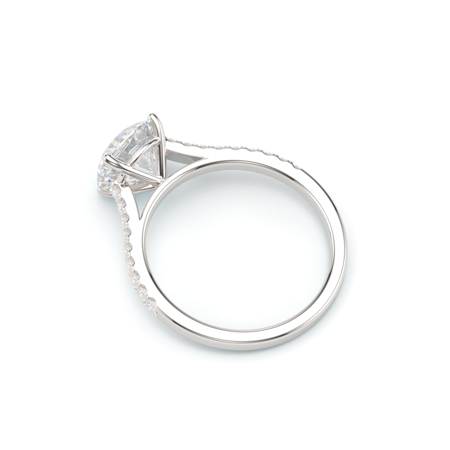 Round Solitaire on a Classic Pave Diamond Band.