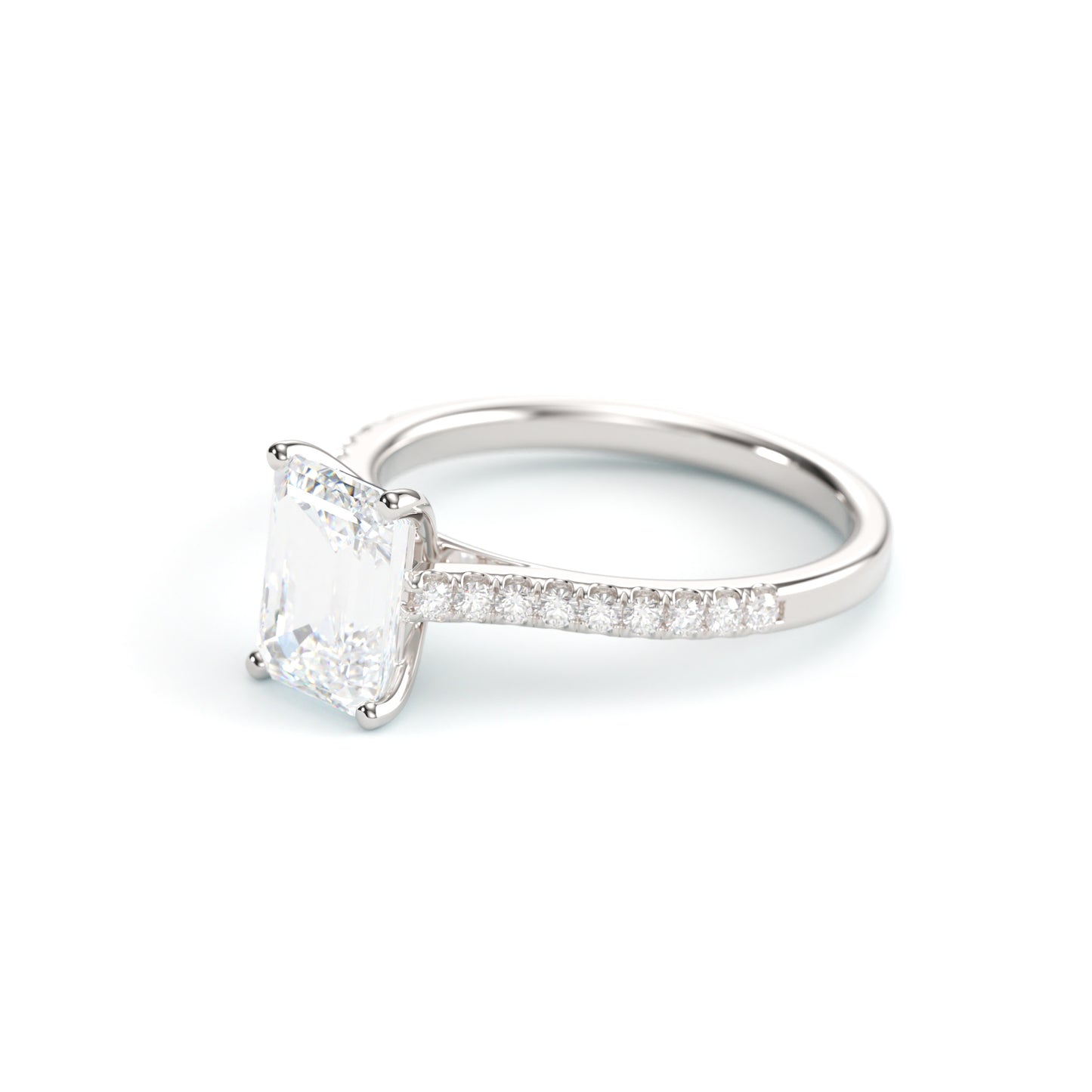 Radiant Solitaire on a Classic Pave Diamond Band.