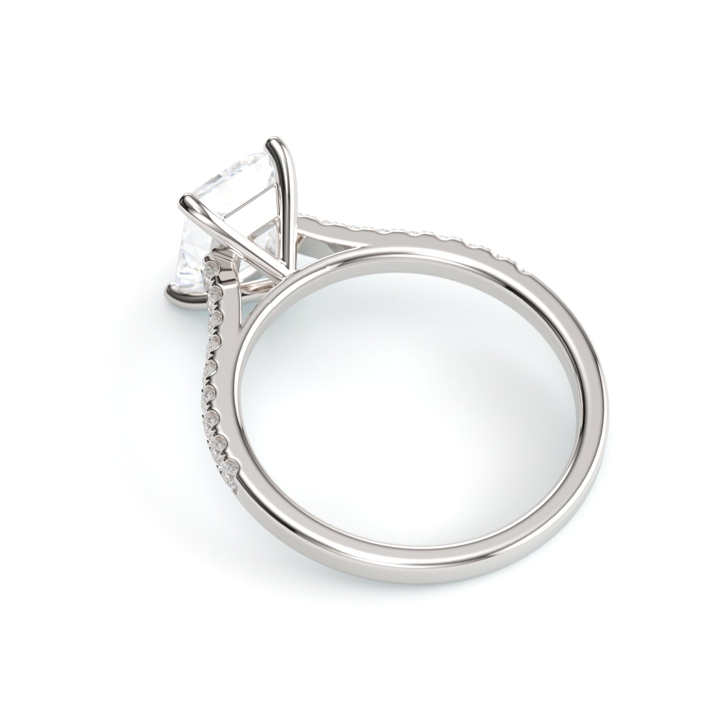 Radiant Solitaire on a Classic Pave Diamond Band.