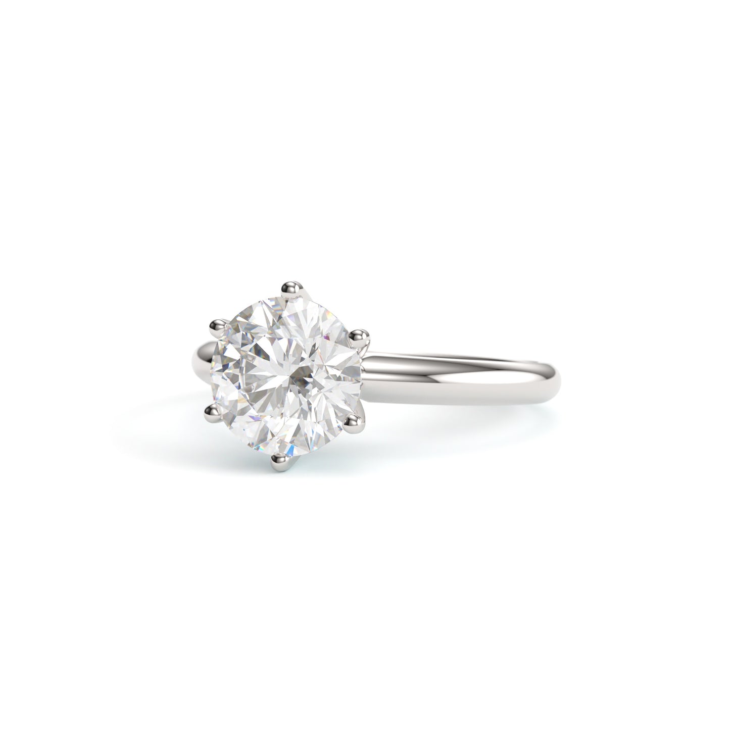 Classic Round Edge Solitaire Engagement Ring. 6 Prong