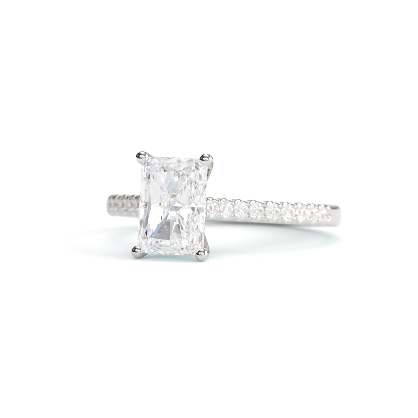 Radiant Solitaire on a Classic Pave Diamond Band.