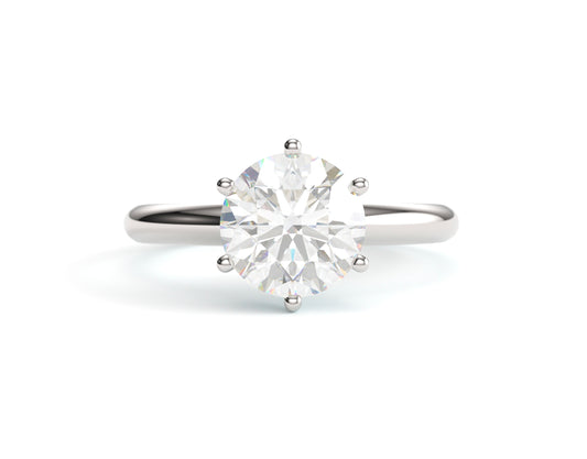 Classic Round Edge Solitaire Engagement Ring. 6 Prong