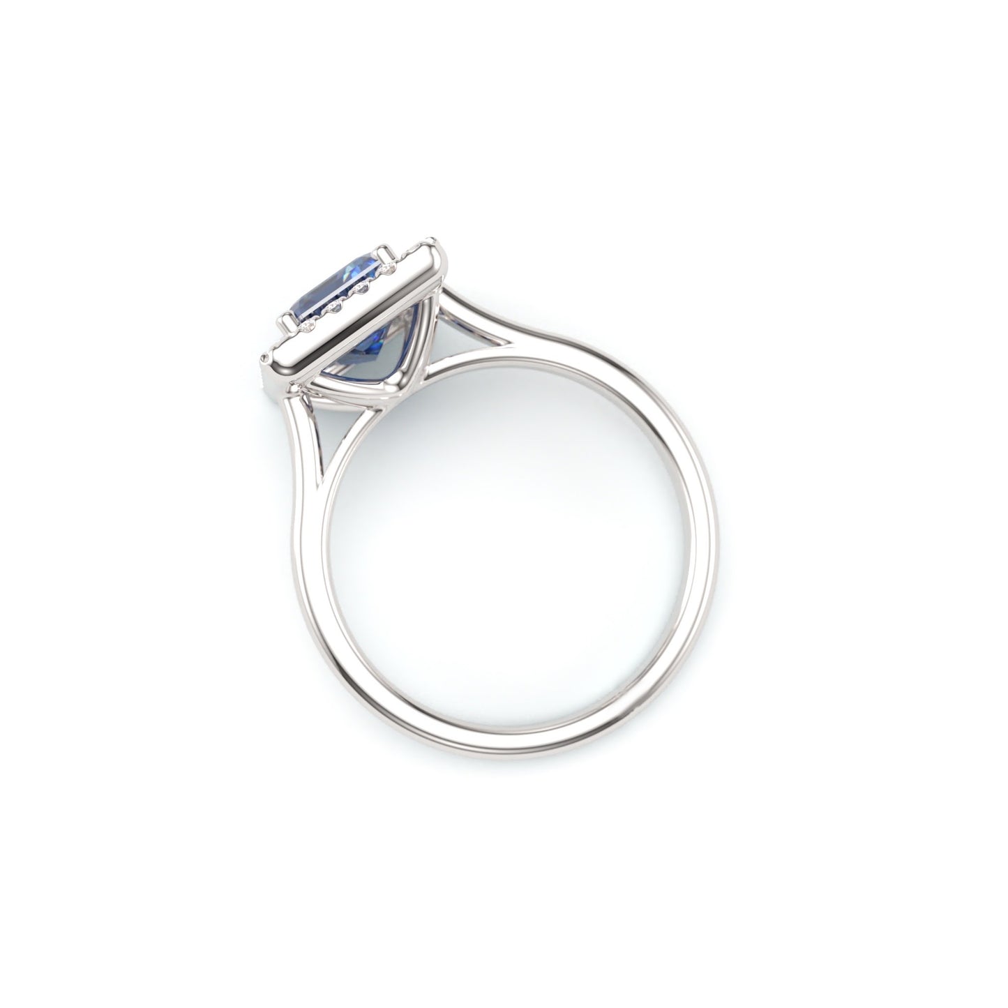 Emerald cut sapphire Halo on Classic Band