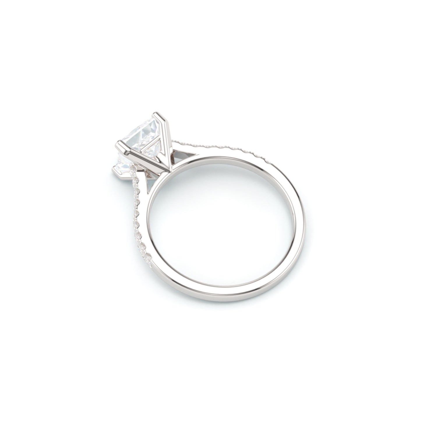 Princess Solitaire on a Classic Pave Diamond Band.