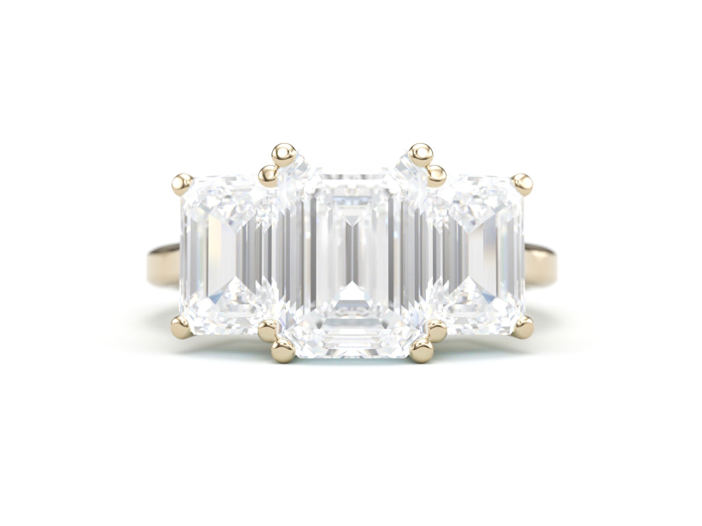 Classic Emerald Three Stone Engagement Ring.