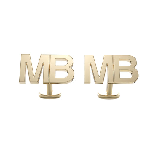 14k Gold Custom Two Initial Cufflinks. Bold