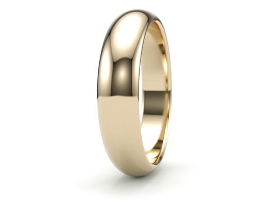 Solid Gold Wedding Band. Classic bright polish half rounded band. 6mm