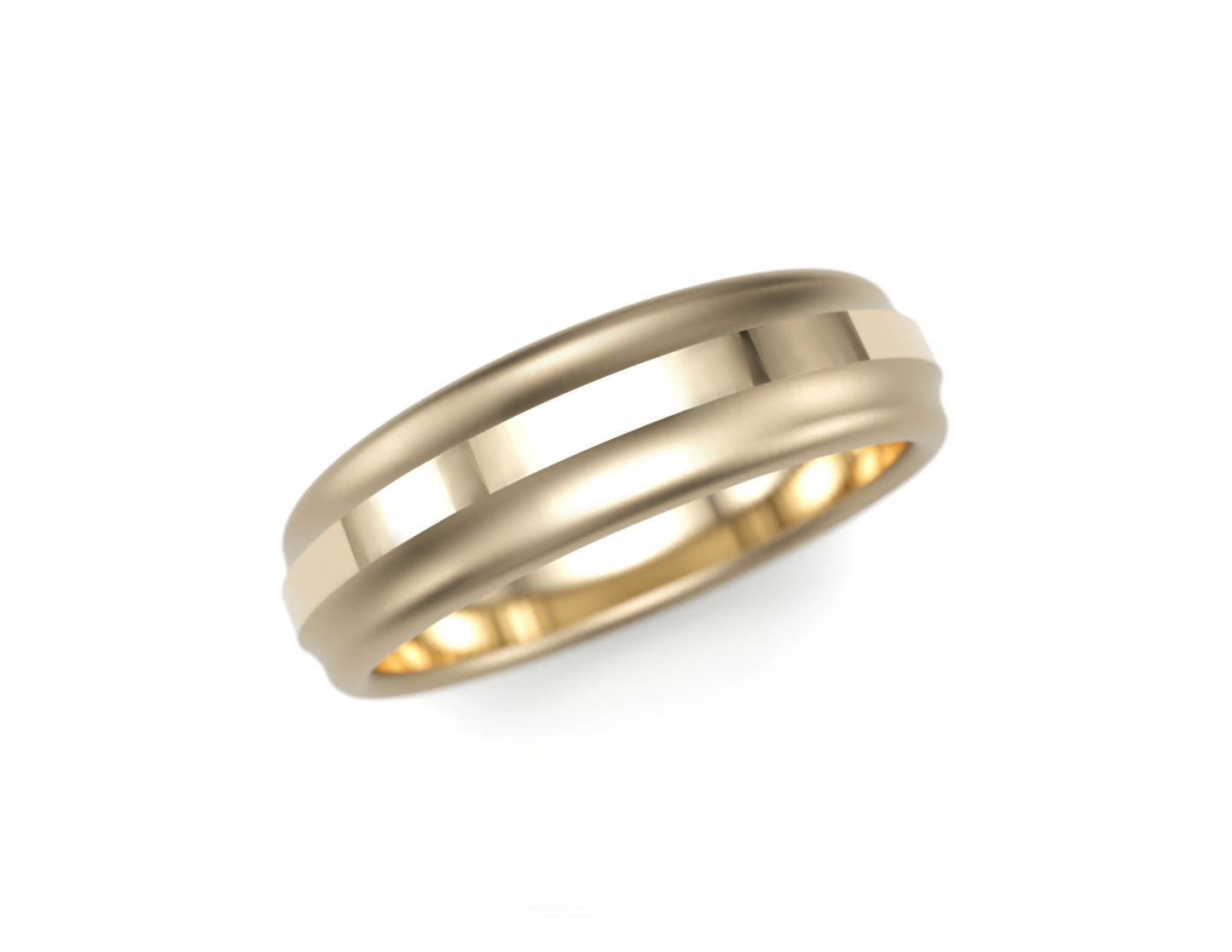 Solid Gold Wedding Band. Two tone matte polish strip finish 6mm