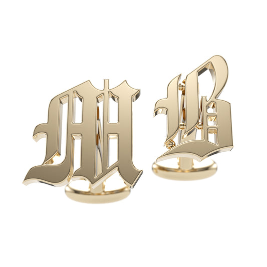 14k Gold Custom Initial Cufflinks. Roman