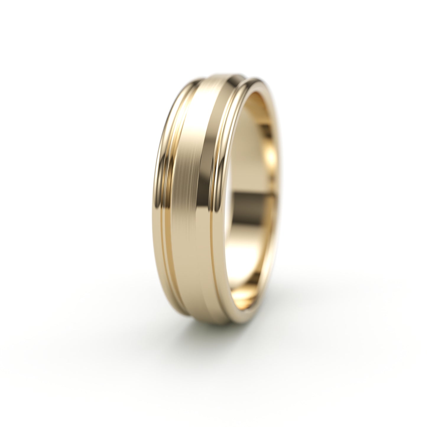 Brushed sculpted solid gold wedding band. 6mm