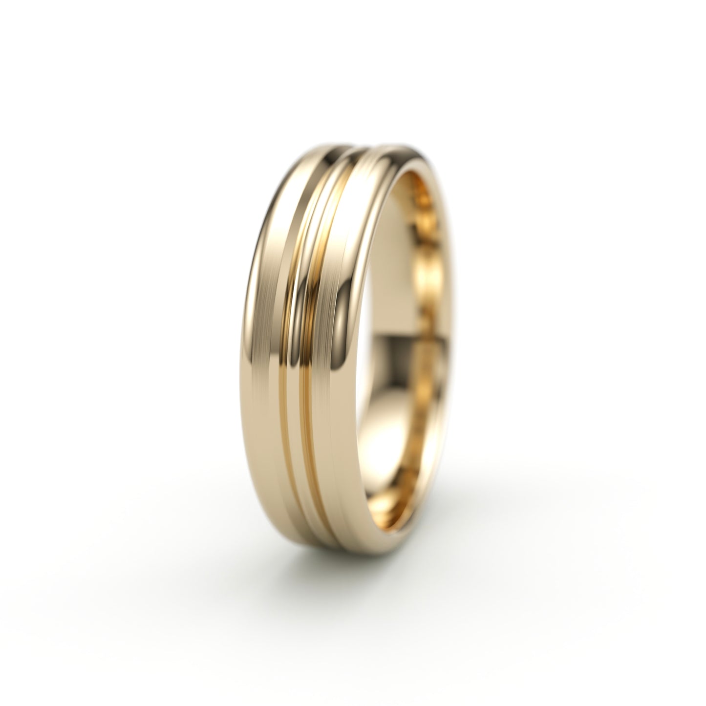 Rounded double racing stripe wedding band. 6mm