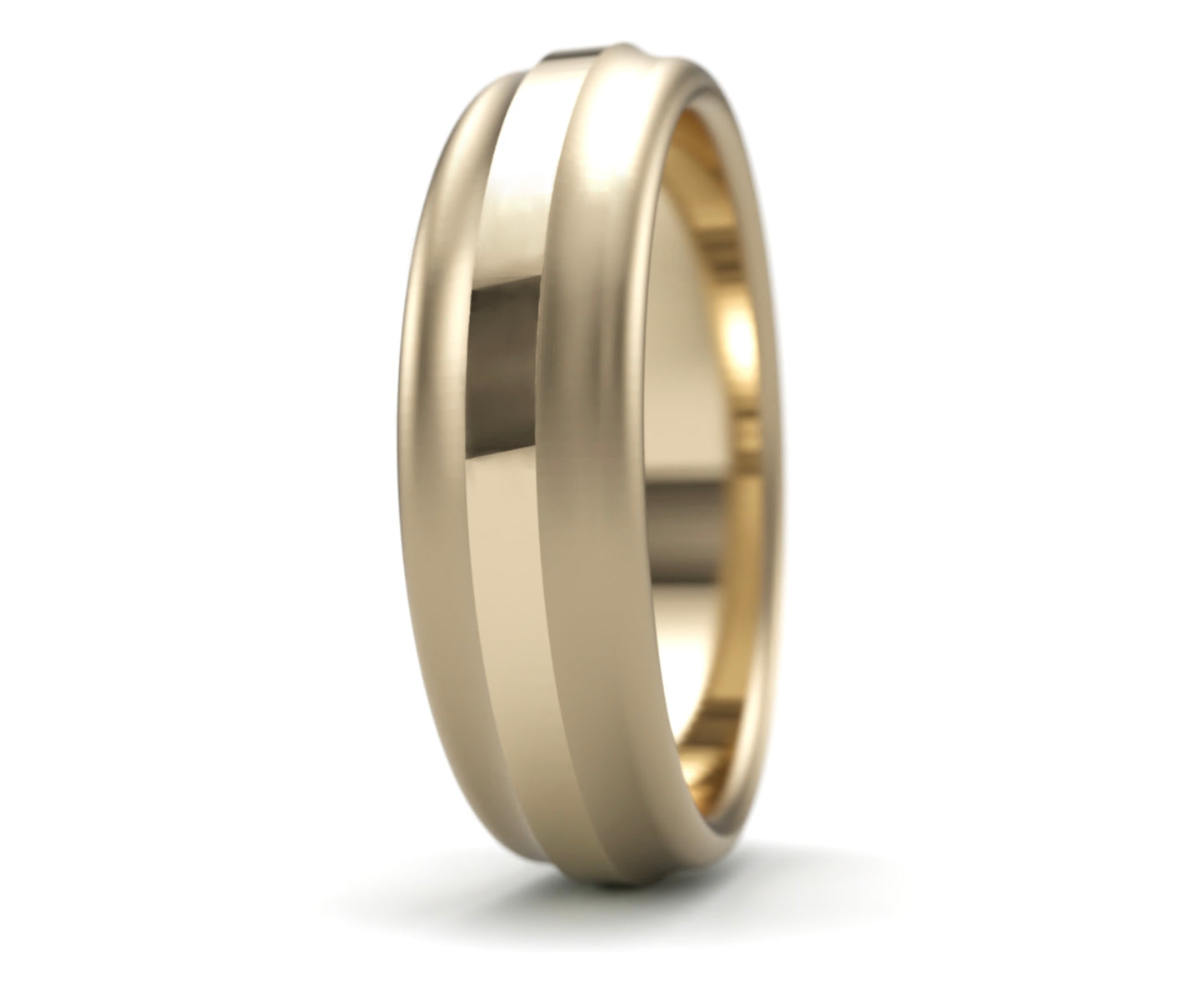 Solid Gold Wedding Band. Two tone matte polish strip finish 6mm