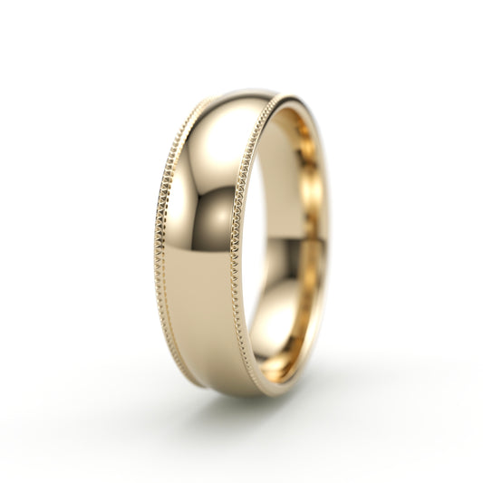 Classic Migraine solid gold wedding band. 6mm