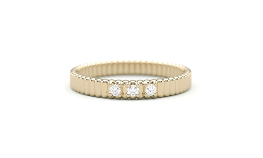 3 diamond Ribbed Stack Ring