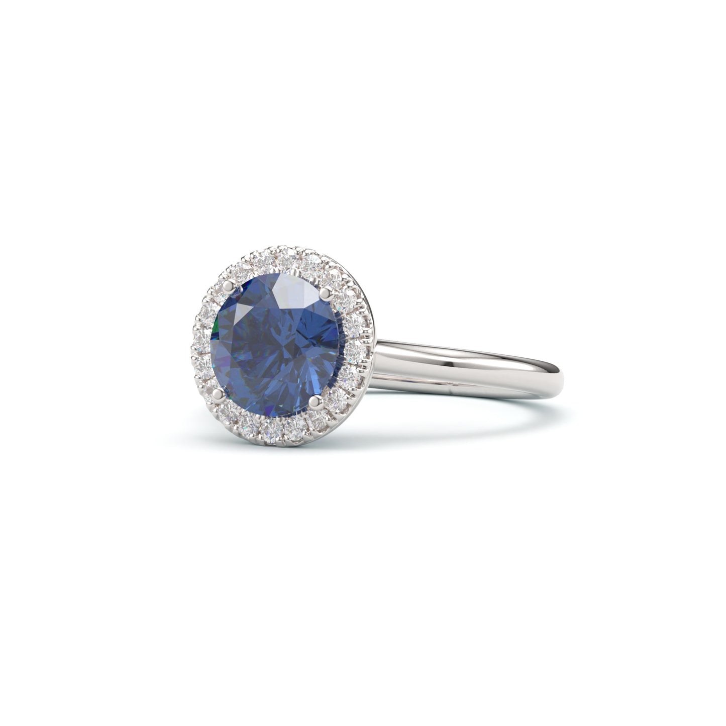 Round sapphire Halo on Classic Band