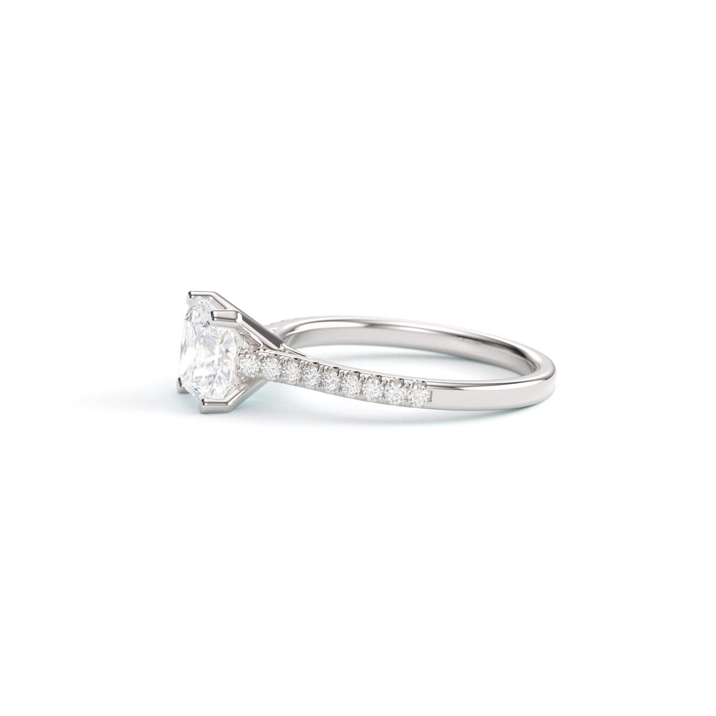 Princess Solitaire on a Classic Pave Diamond Band.