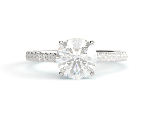 Round Solitaire on a Classic Pave Diamond Band.