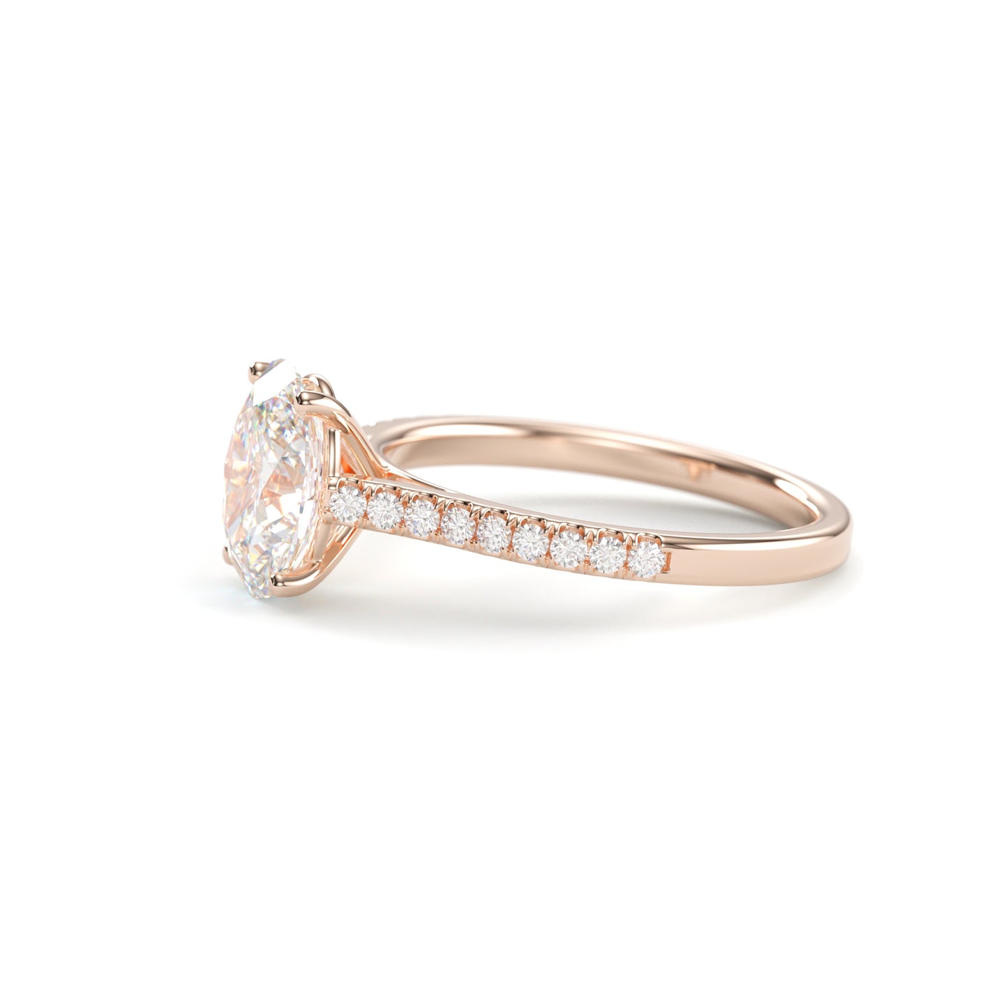 Oval Solitaire on a Classic Pave Diamond Band.