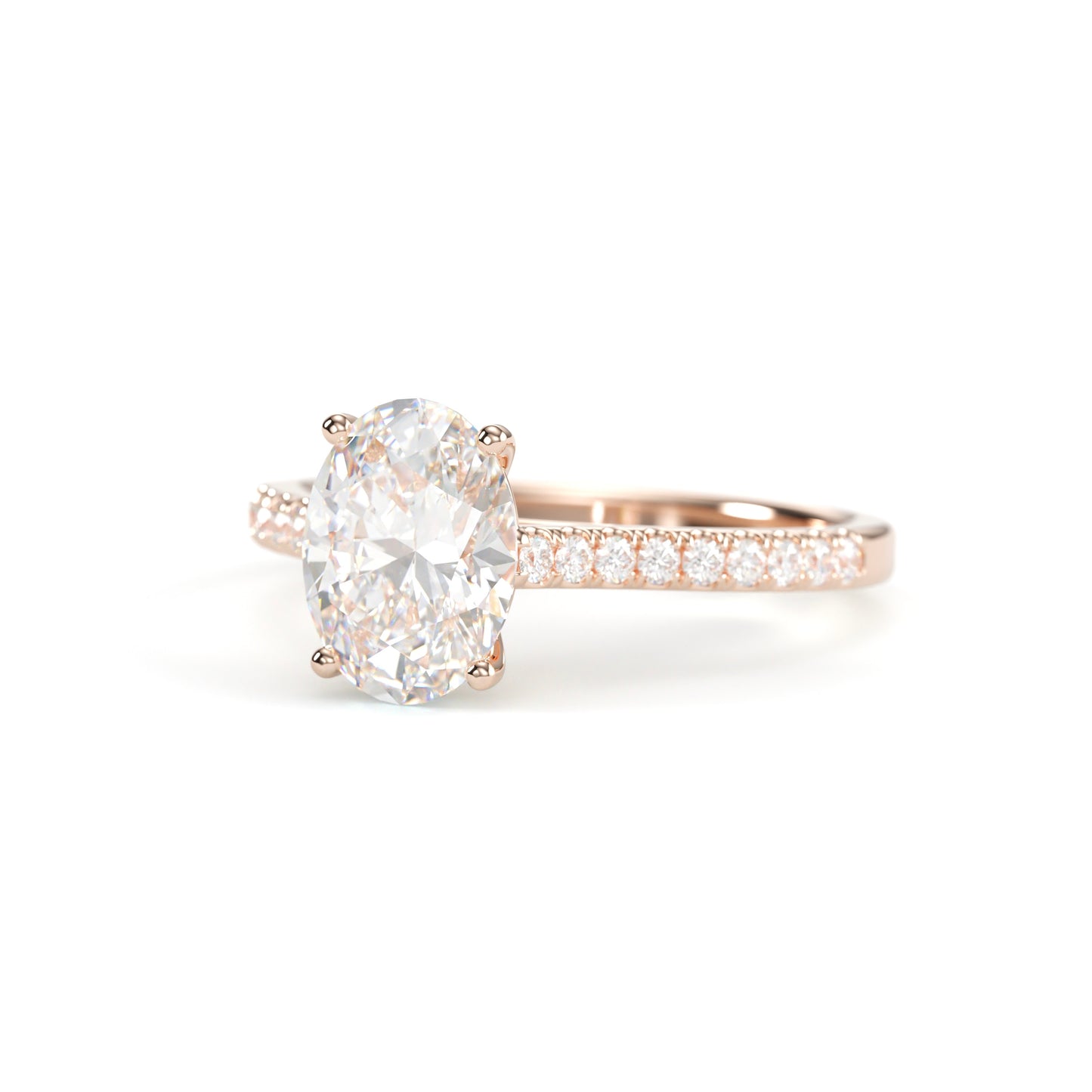 Oval Solitaire on a Classic Pave Diamond Band.