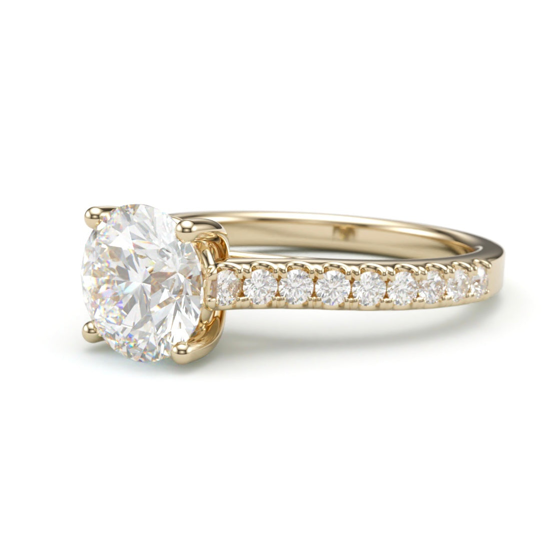 Classic Pave Diamond Engagement Ring. Round