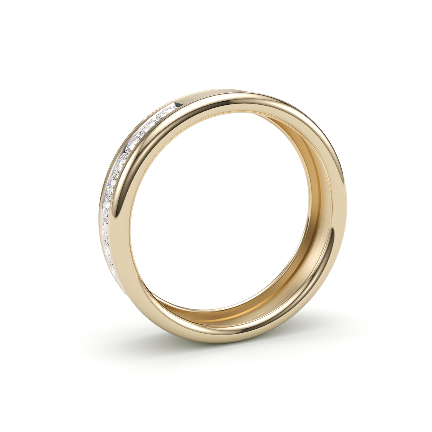 Solid Gold Wedding Band with diamonds. Two tone brushed top. Round edge 6mm. Comfort light build.