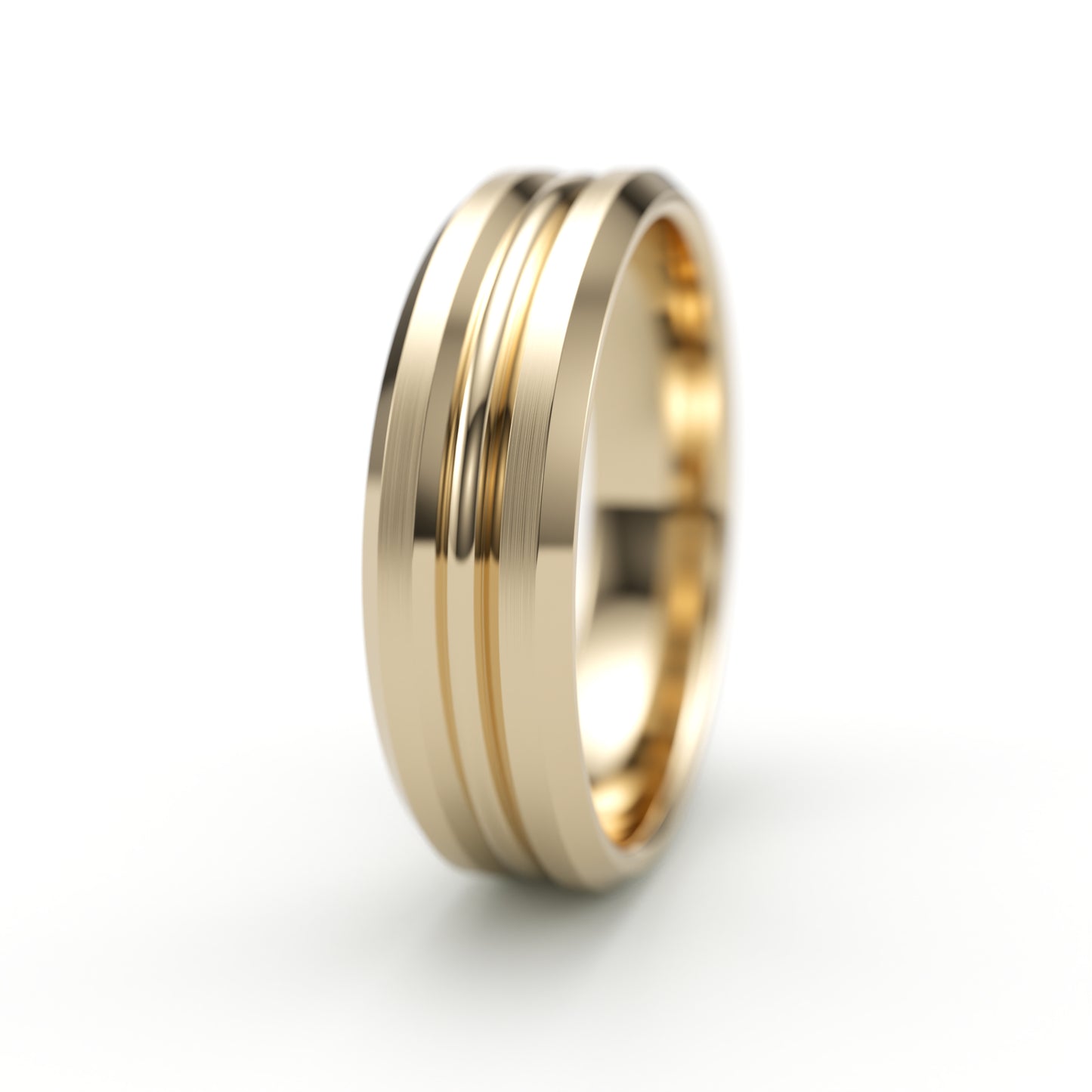 Tapered double racing stripe wedding band. 6mm