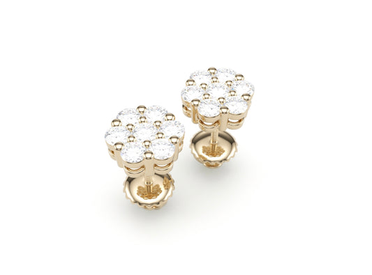 Classic Diamond Stud Cluster Earrings. Screw Back